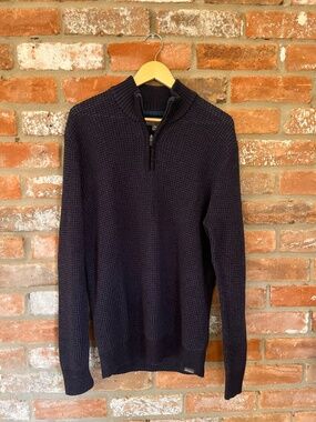 Eddie Bauer Waffle Knit Quarter Zip Pullover – Navy – Men’s XL